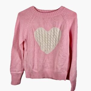 Pink Sweater White Cable Knit Heart Women XS / S Soft Girl Y2K Coquette Pastel‎